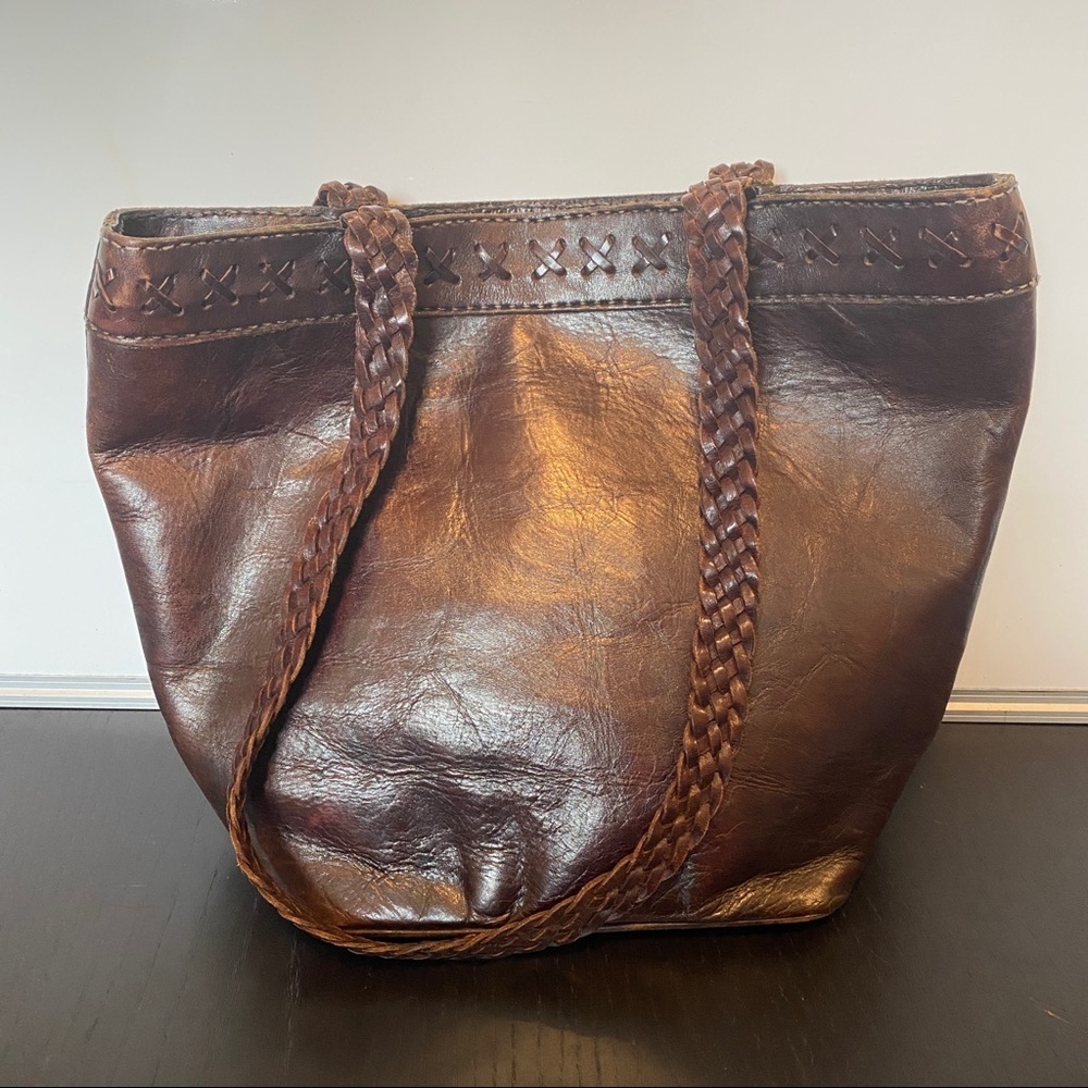 Leather Braided Strap Zipper Closure Shoulder Bag - Picture 2 of 11